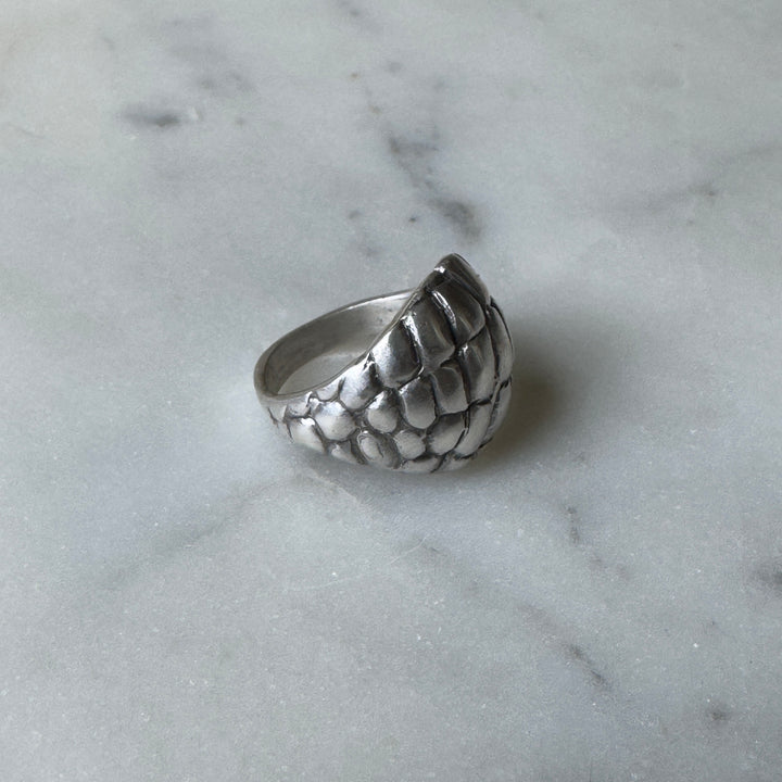 Side View of Handmade Sterling Silver Alligator Skin Ring