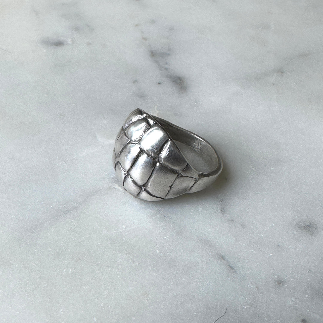 Side View of Handmade Sterling Silver Alligator Skin Ring