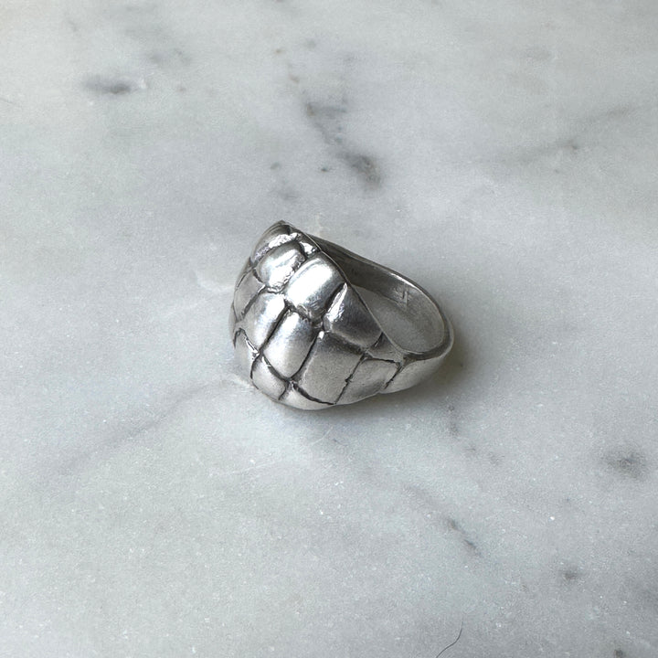Side View of Handmade Sterling Silver Alligator Skin Ring