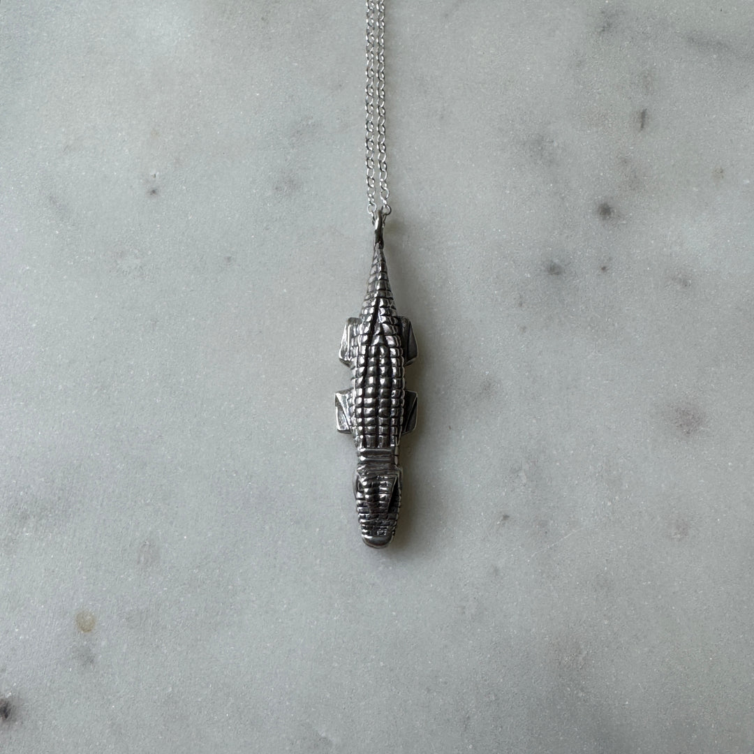 Handmade Sterling Silver Alligator Pendant Necklace