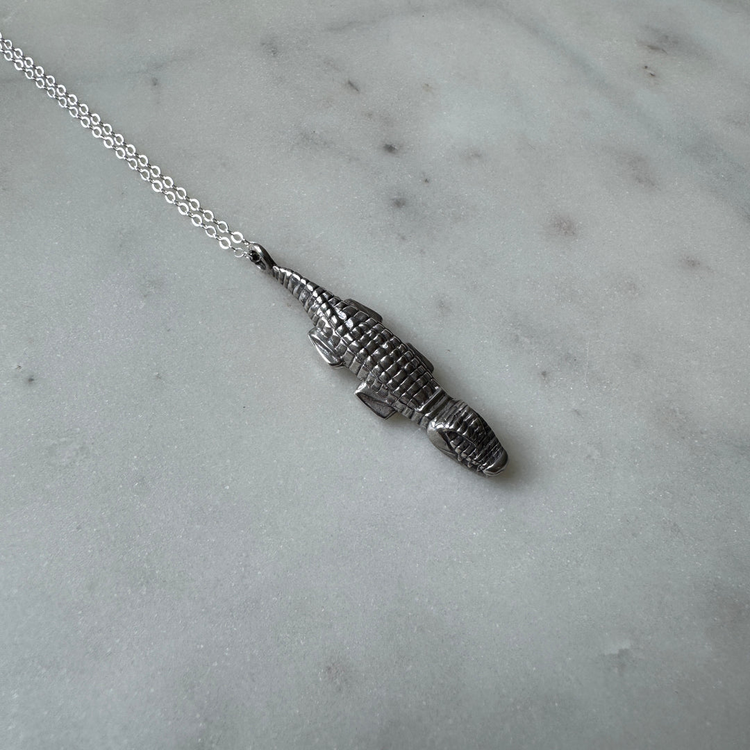 Handmade Sterling Silver Alligator Pendant Necklace