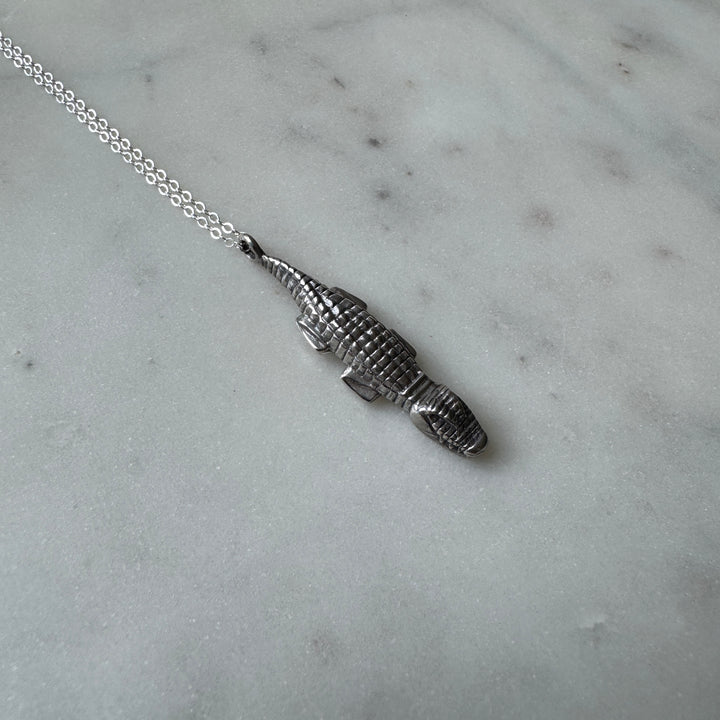 Handmade Sterling Silver Alligator Pendant Necklace