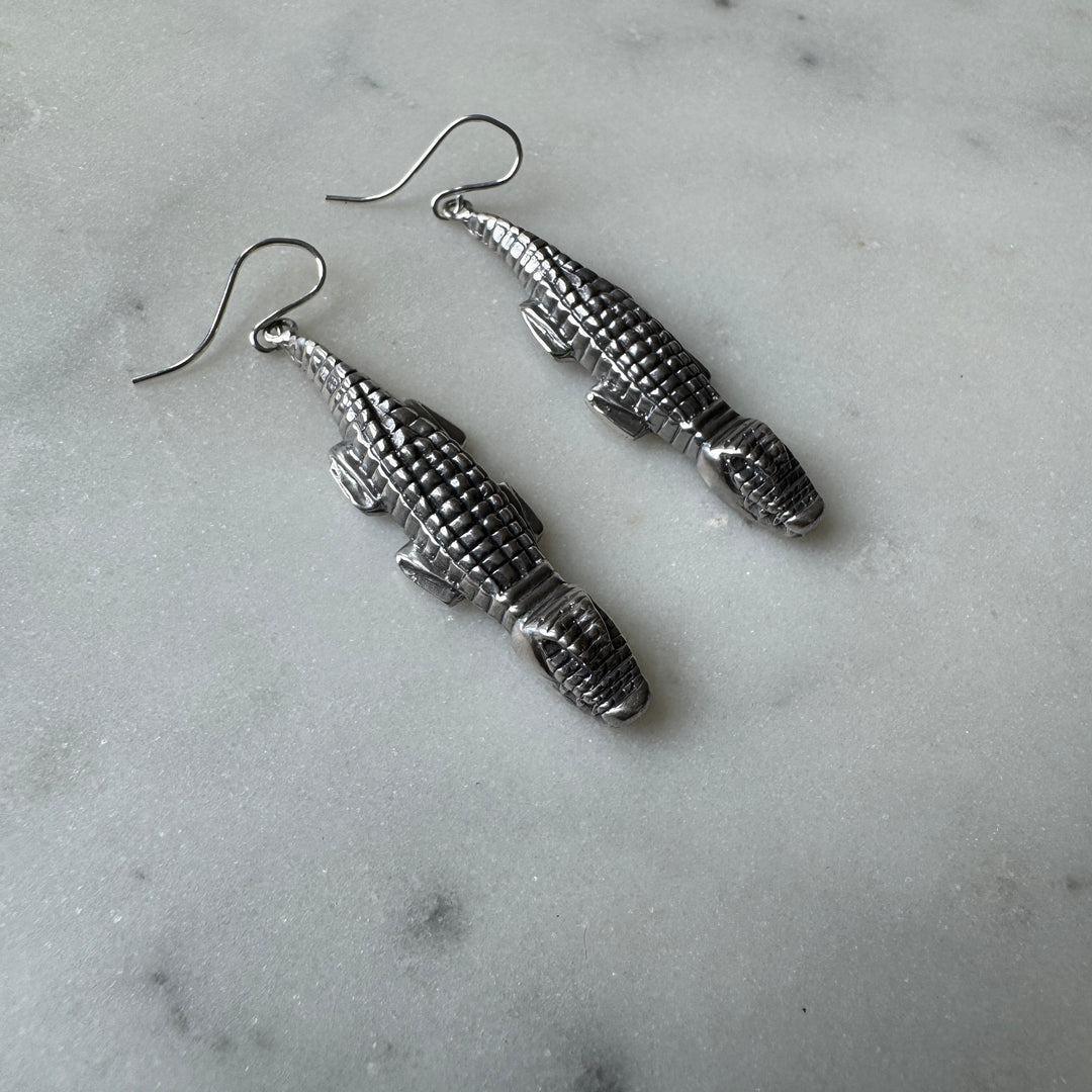 Handmade Sterling Silver Alligator Earrings
