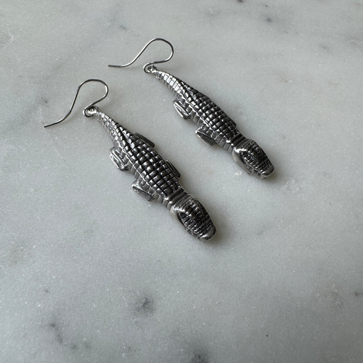 Handmade Sterling Silver Alligator Earrings