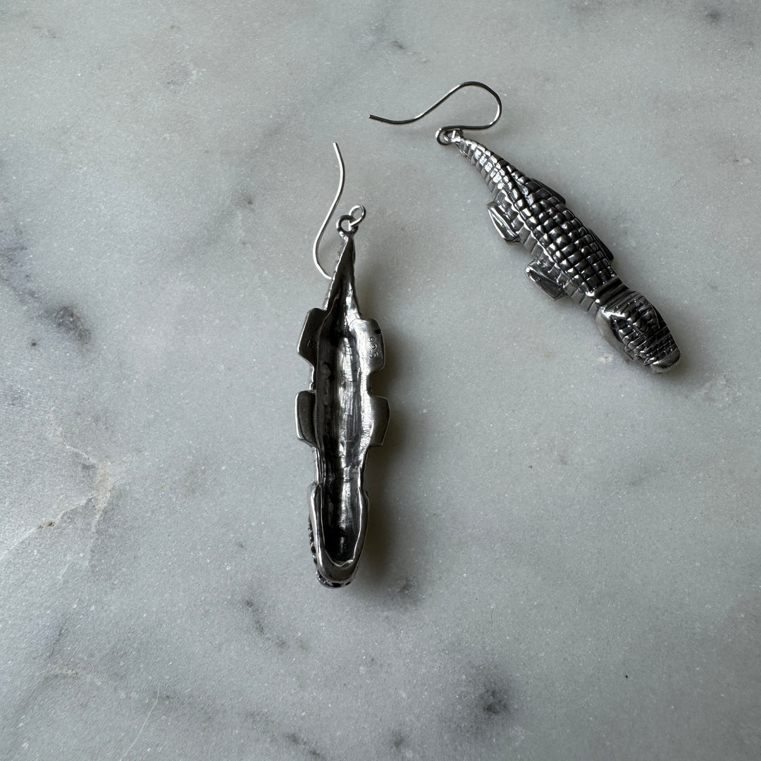 Handmade Sterling Silver Alligator Earrings
