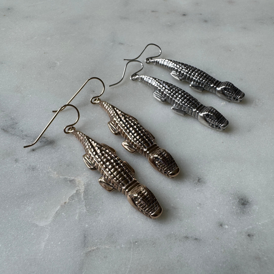 Handmade Bronze and Sterling Silver Alligator Earrings