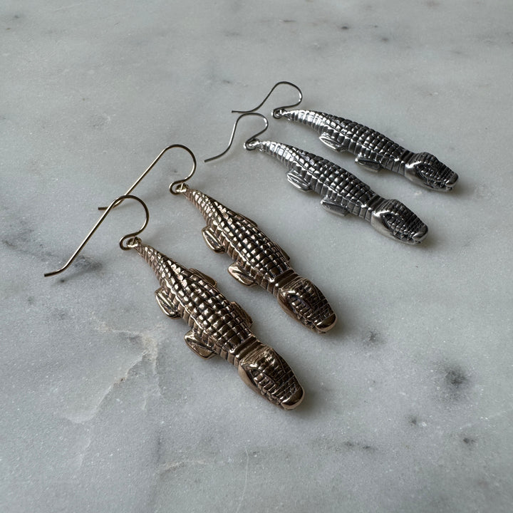 Handmade Bronze and Sterling Silver Alligator Earrings