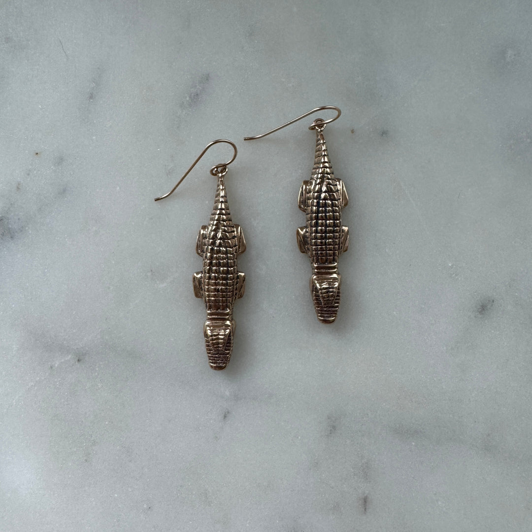 Handmade Bronze Alligator Earrings