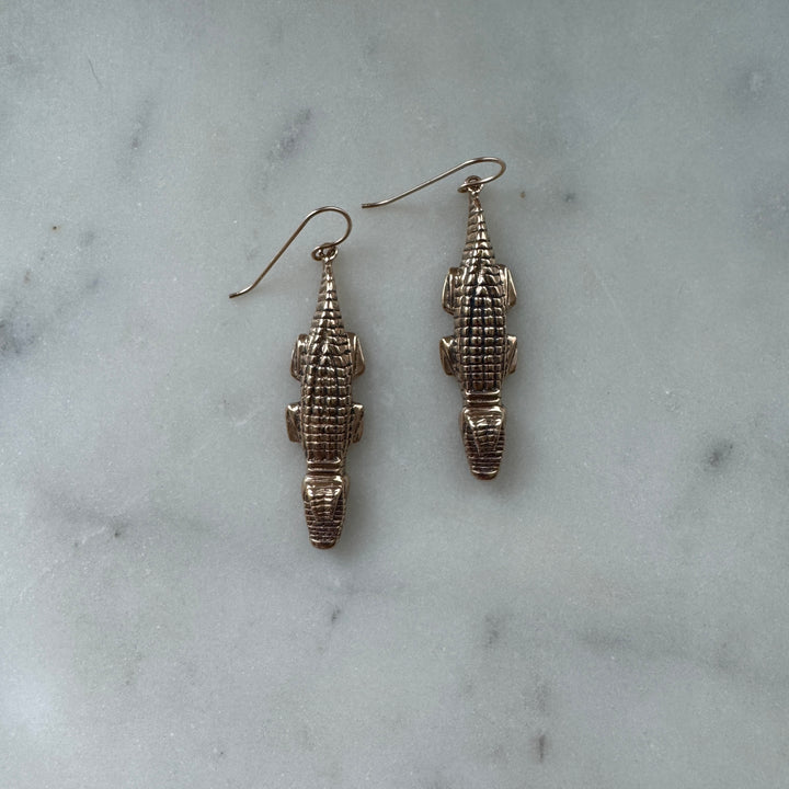 Handmade Bronze Alligator Earrings