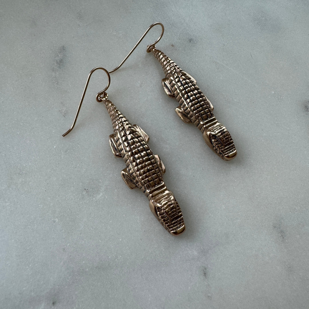 Handmade Bronze Alligator Earrings