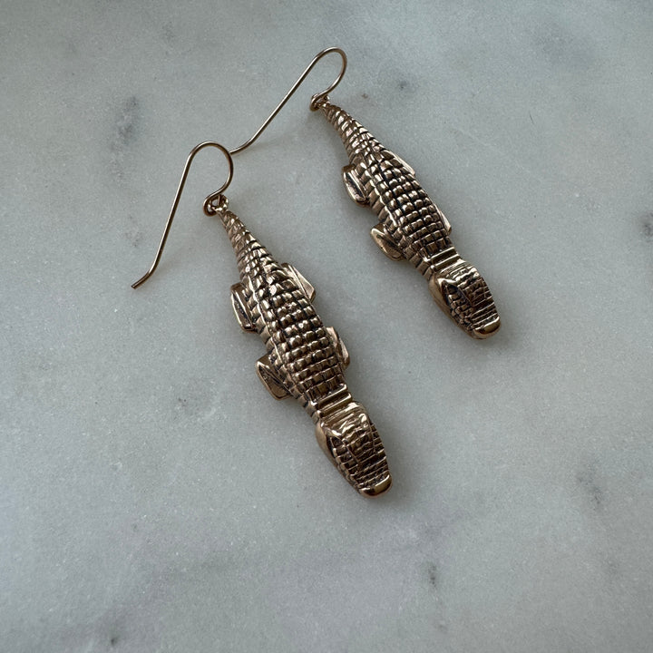 Handmade Bronze Alligator Earrings