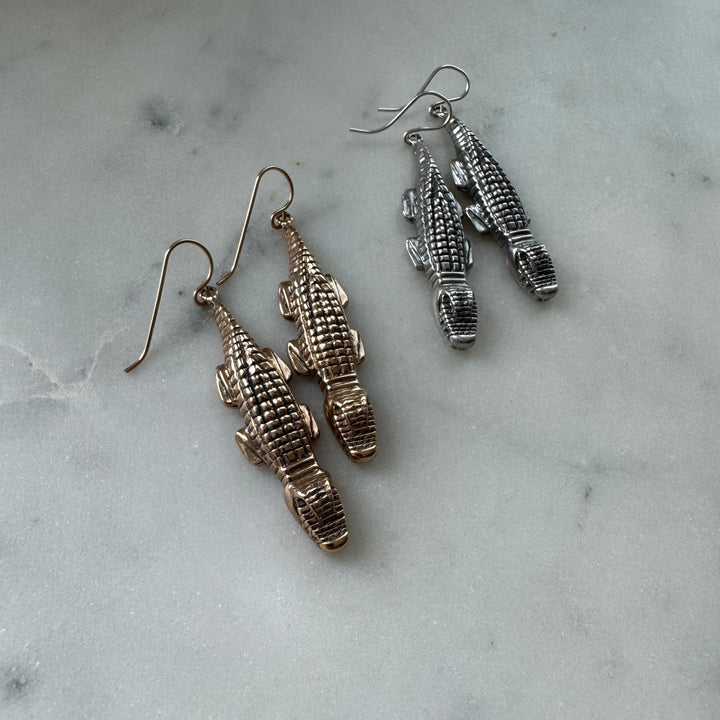 Handmade Bronze and Sterling Silver Alligator Earrings