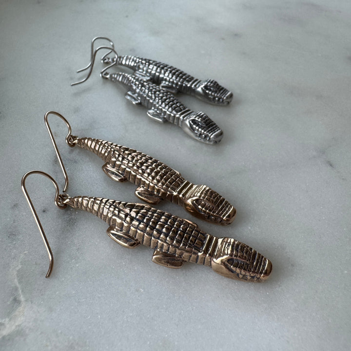 Handmade Bronze and Sterling Silver Alligator Earrings