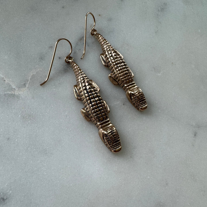 Handmade Bronze Alligator Earrings