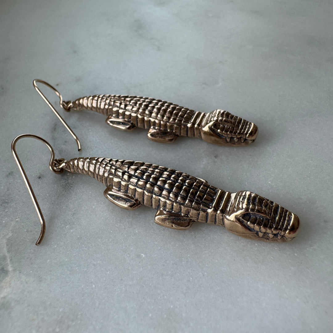 Handmade Bronze Alligator Earrings