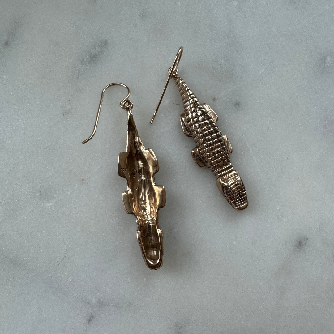 Handmade Bronze Alligator Earrings