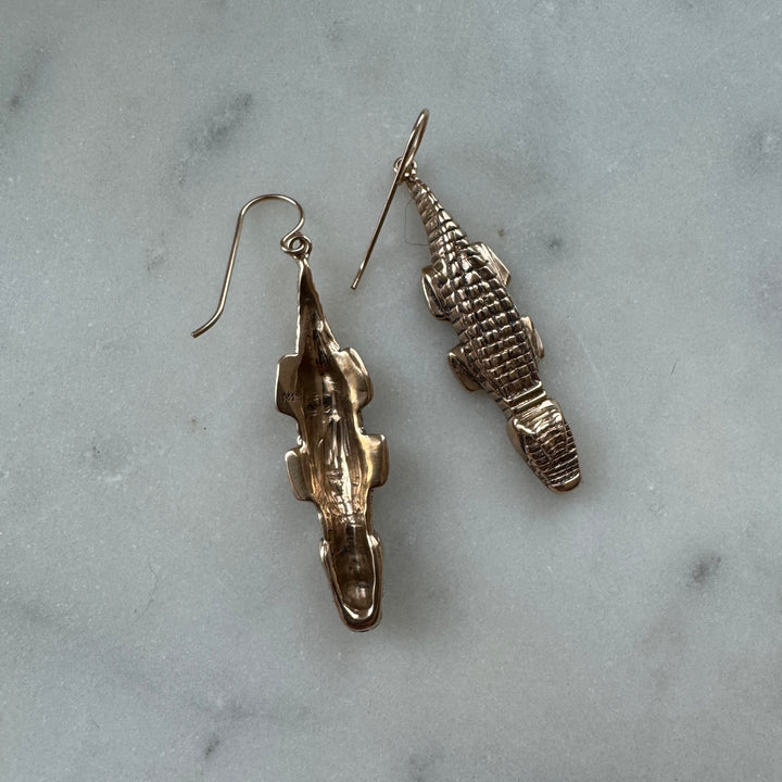 Handmade Bronze Alligator Earrings
