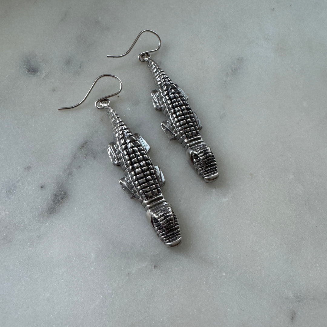 Handmade Sterling Silver Alligator Earrings
