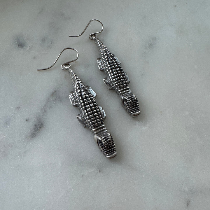 Handmade Sterling Silver Alligator Earrings