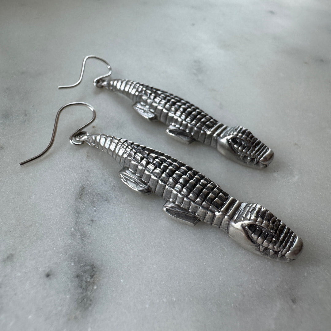 Handmade Sterling Silver Alligator Earrings