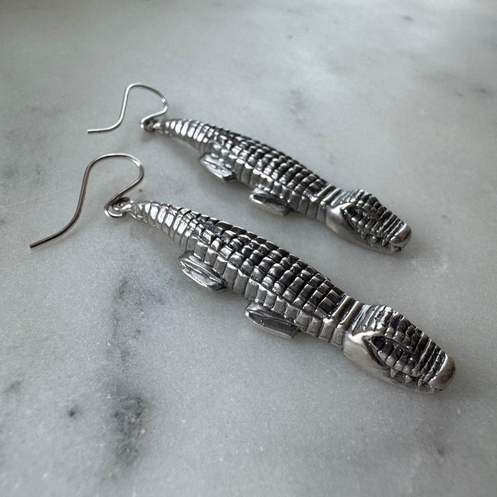 Handmade Sterling Silver Alligator Earrings