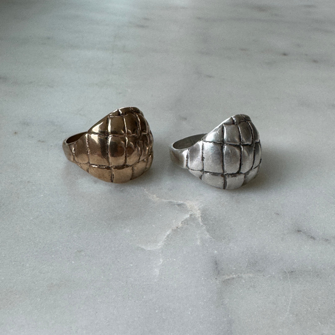 Side View of Handmade Bronze and Sterling Silver Alligator Skin Ring