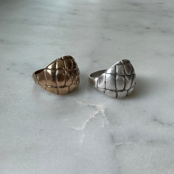 Side View of Handmade Bronze and Sterling Silver Alligator Skin Ring