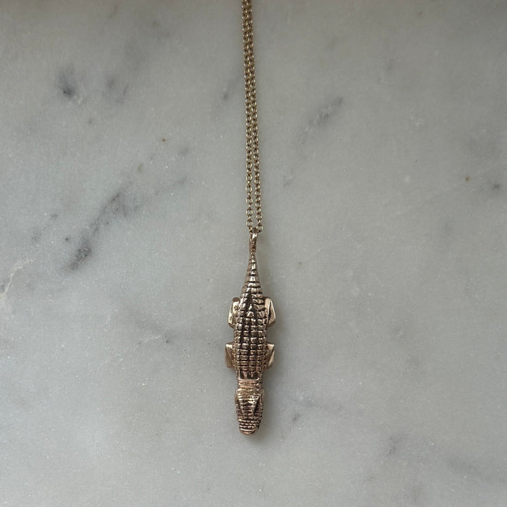 Handmade Bronze Alligator Pendant Necklace