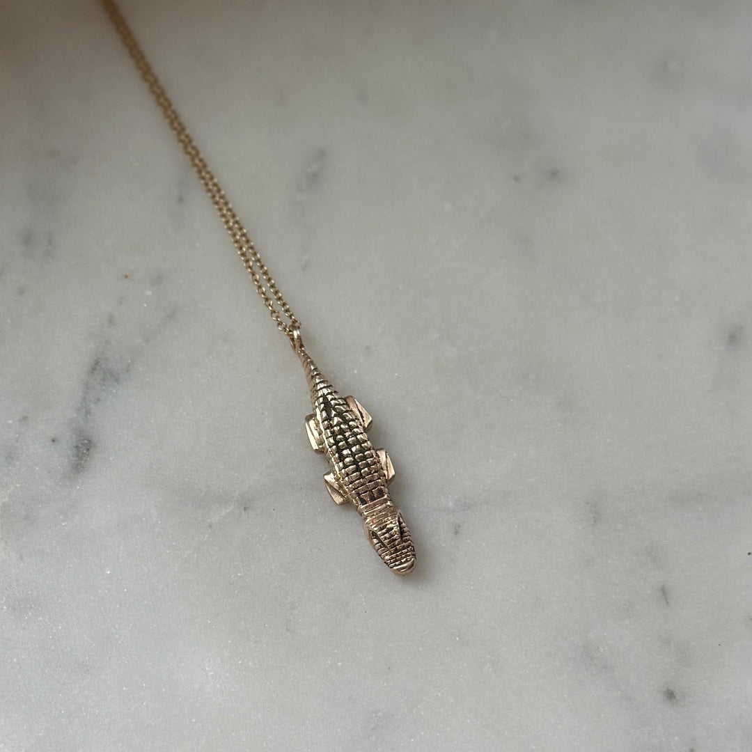 Handmade Bronze Alligator Pendant Necklace