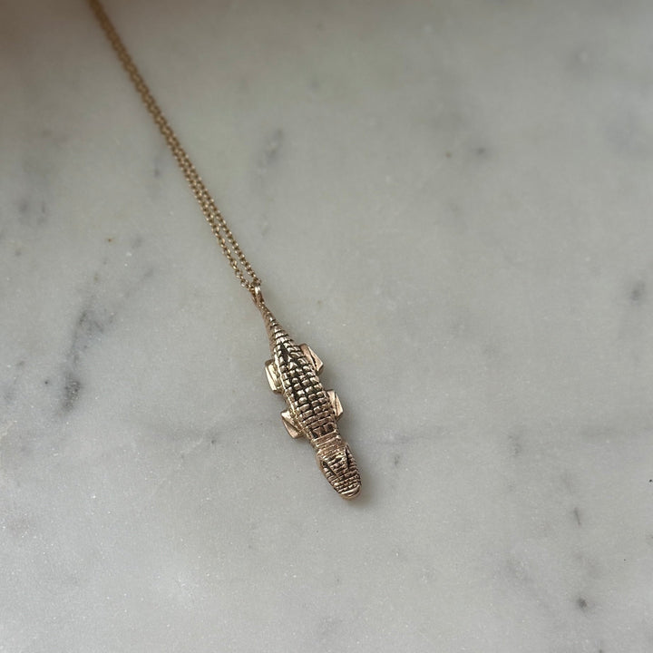 Handmade Bronze Alligator Pendant Necklace