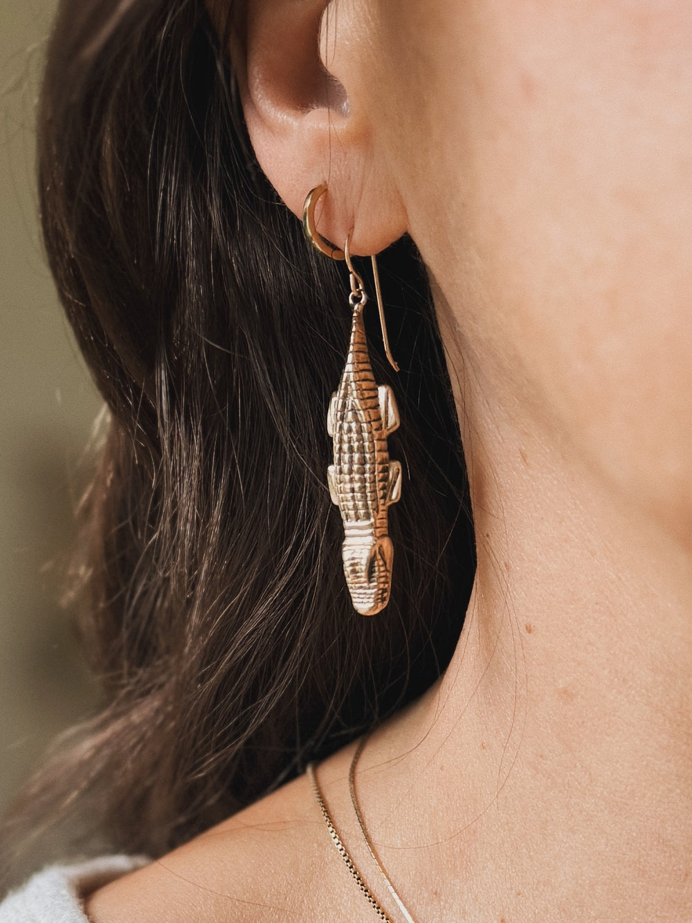 Handmade Bronze Alligator Earrings