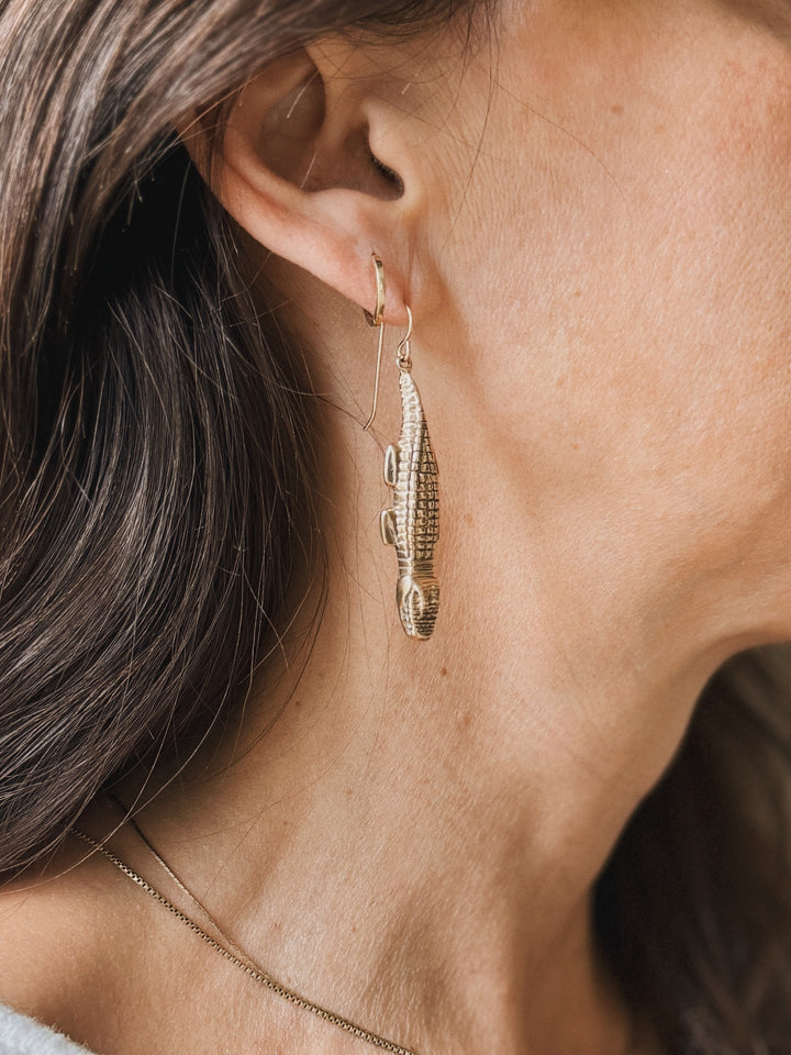 Handmade Bronze Alligator Earrings
