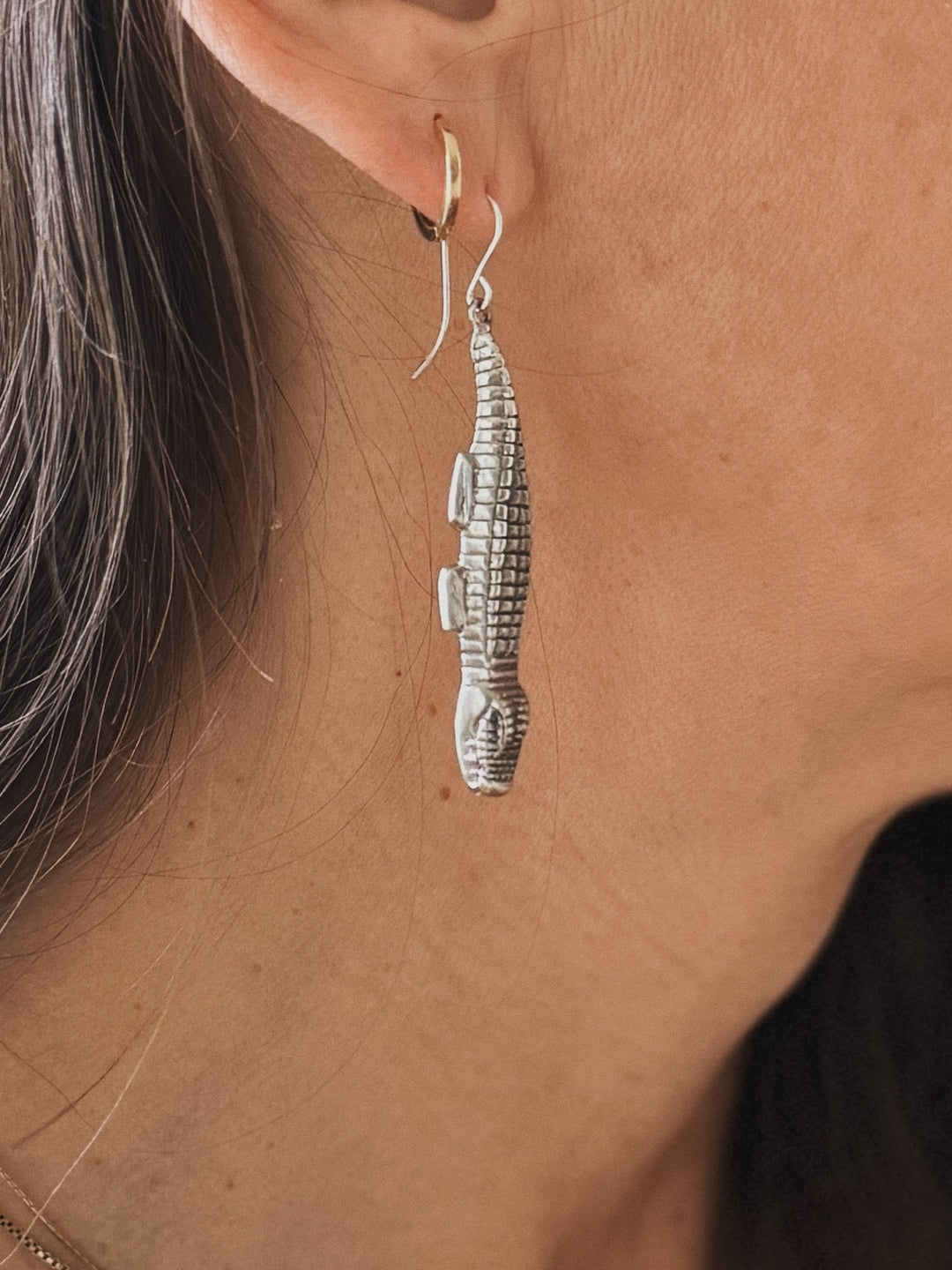 Handmade Sterling Silver Alligator Earrings