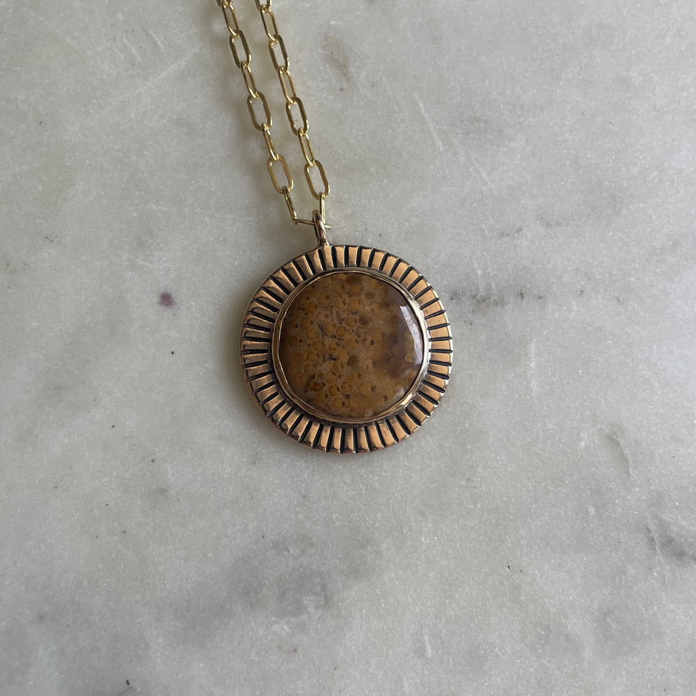 Large Sunburst Necklace with Petrified Palm Stone | MIMOSA Handcrafted