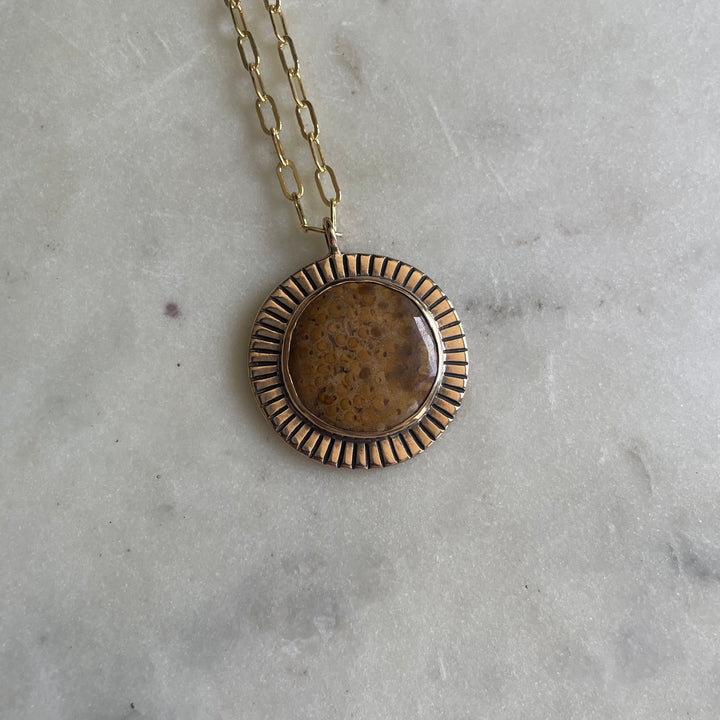 Large Sunburst Necklace with Petrified Palm Stone | MIMOSA Handcrafted