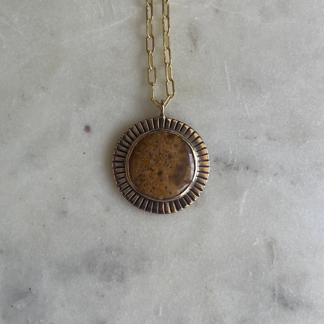 Large Sunburst Necklace with Petrified Palm Stone | MIMOSA Handcrafted