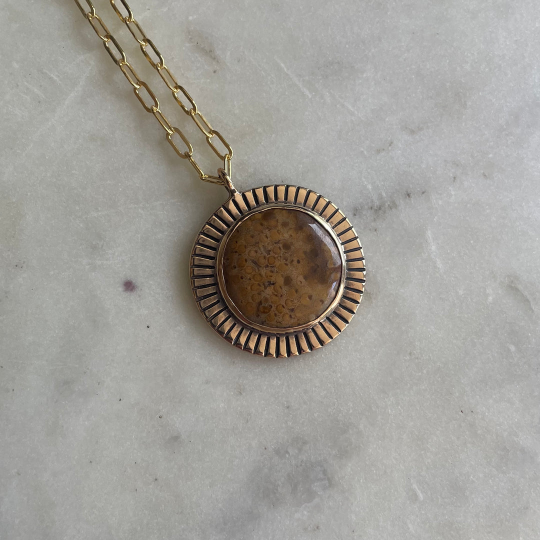 Large Sunburst Necklace with Petrified Palm Stone | MIMOSA Handcrafted