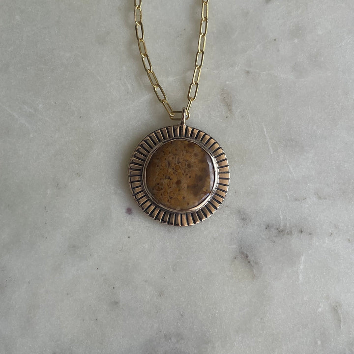 Large Sunburst Necklace with Petrified Palm Stone | MIMOSA Handcrafted