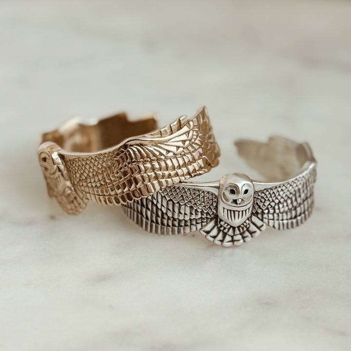 The MIMOSA Handcrafted Owl Cuff in Bronze and Sterling Silver