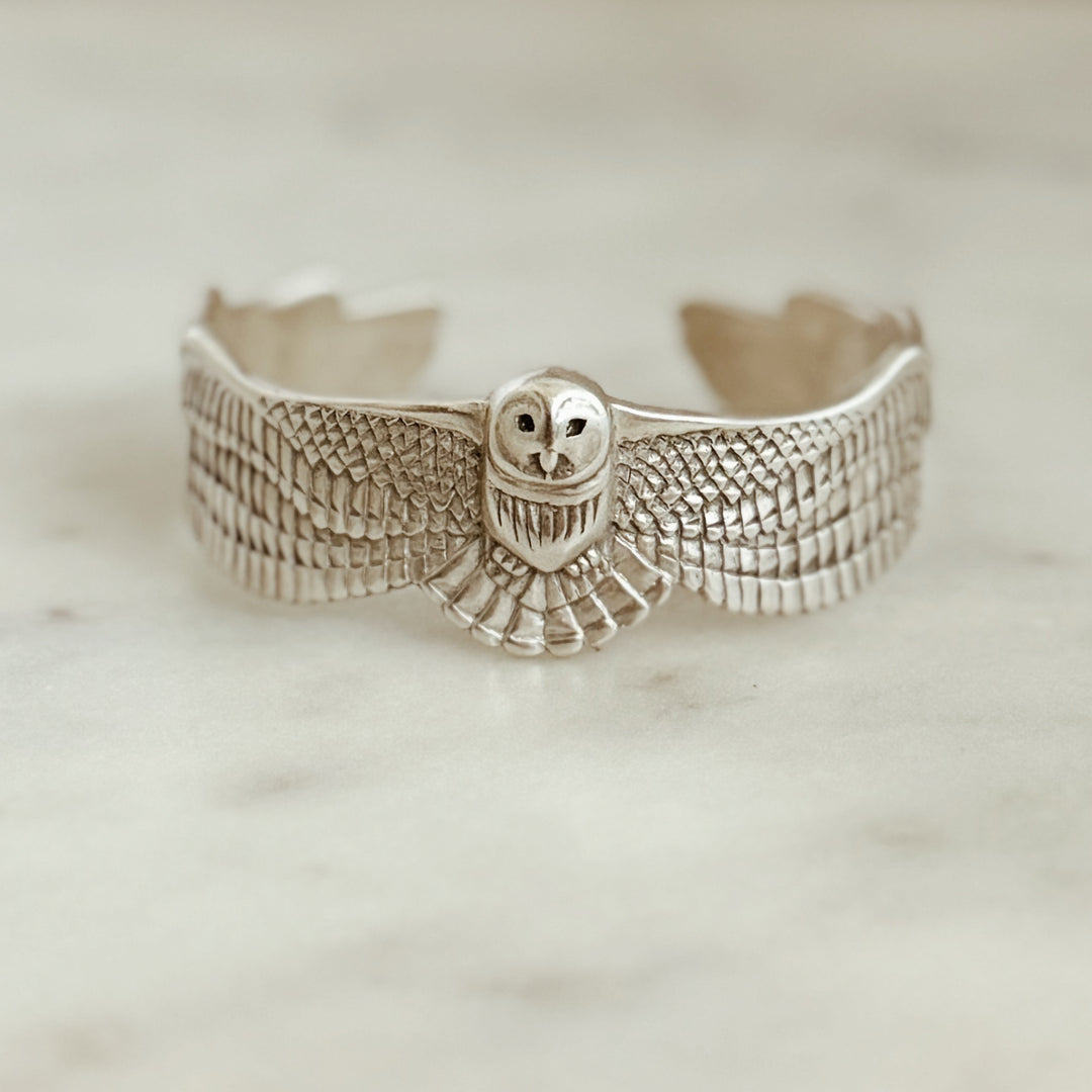 The MIMOSA Handcrafted Owl Cuff in Sterling Silver