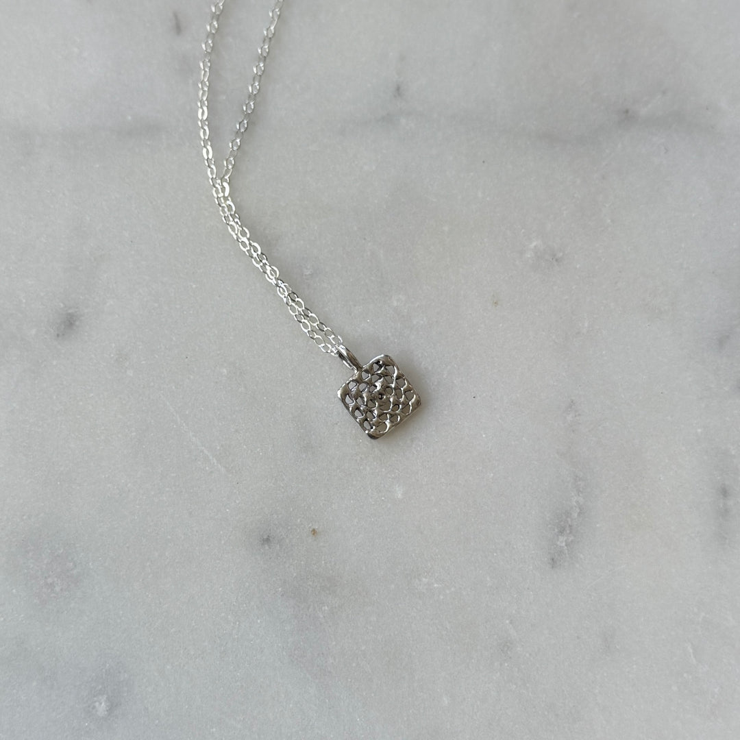 Handmade granny square necklace in sterling silver by MIMOSA Handcrafted