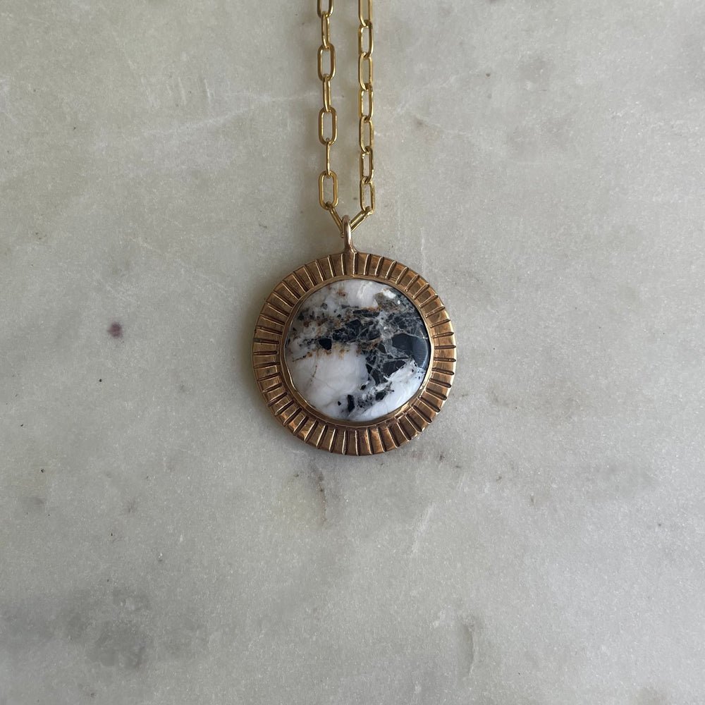 Large Sunburst Necklace with White Buffalo Turquoise | MIMOSA Handcrafted