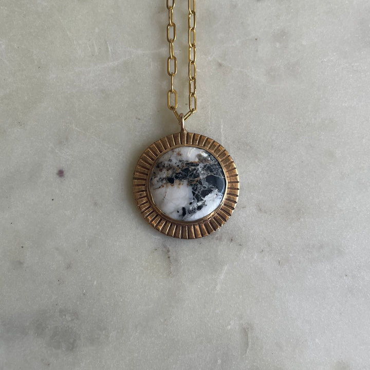 Large Sunburst Necklace with White Buffalo Turquoise | MIMOSA Handcrafted