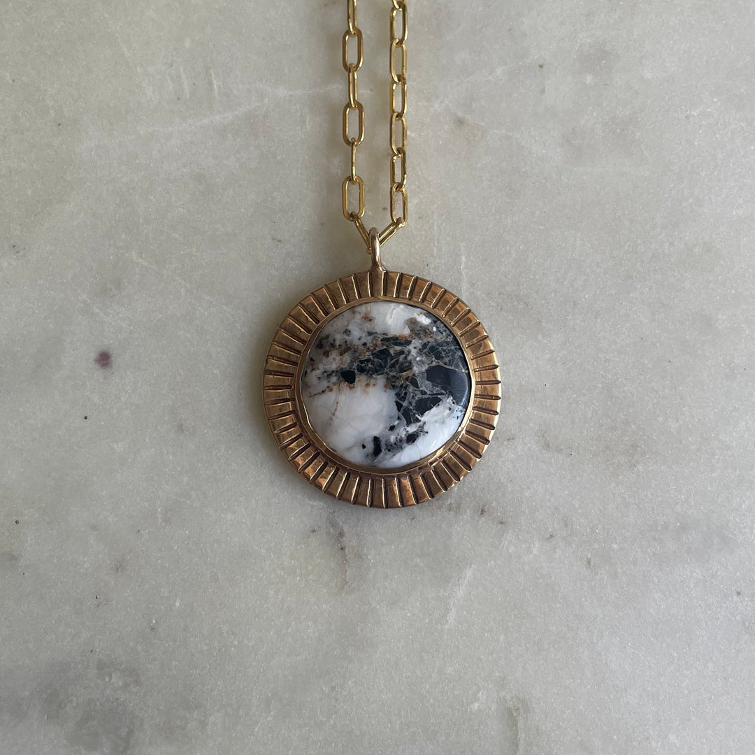 Large Sunburst Necklace with White Buffalo Turquoise | MIMOSA Handcrafted