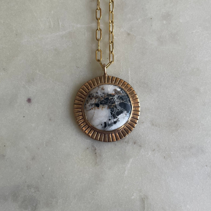 Large Sunburst Necklace with White Buffalo Turquoise | MIMOSA Handcrafted