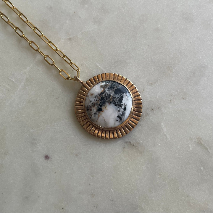 Large Sunburst Necklace with White Buffalo Turquoise | MIMOSA Handcrafted