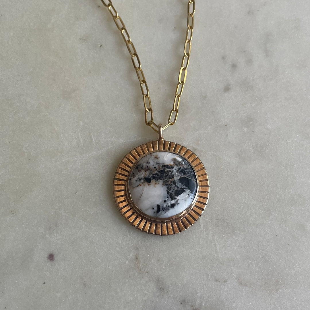 Large Sunburst Necklace with White Buffalo Turquoise | MIMOSA Handcrafted