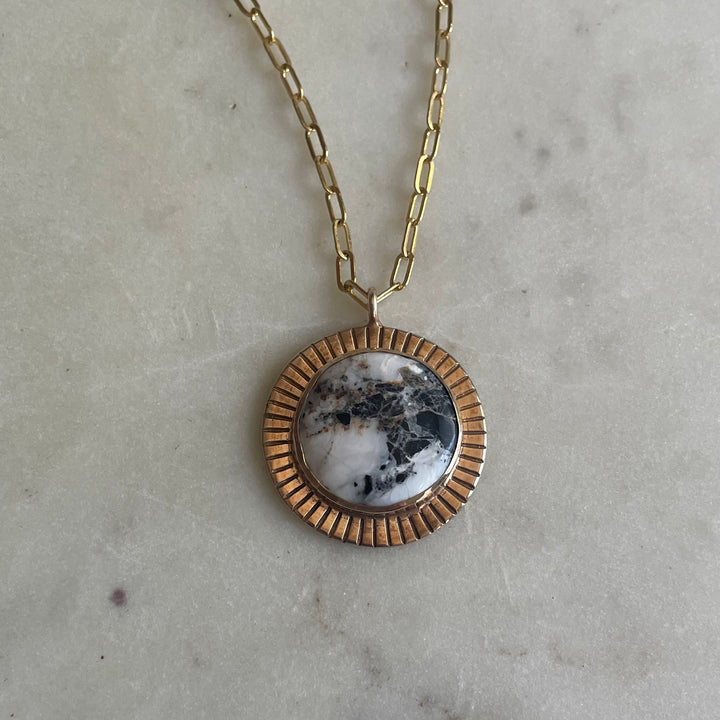 Large Sunburst Necklace with White Buffalo Turquoise | MIMOSA Handcrafted