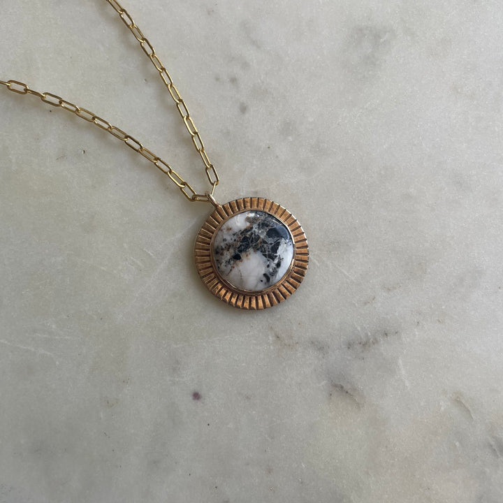Large Sunburst Necklace with White Buffalo Turquoise | MIMOSA Handcrafted