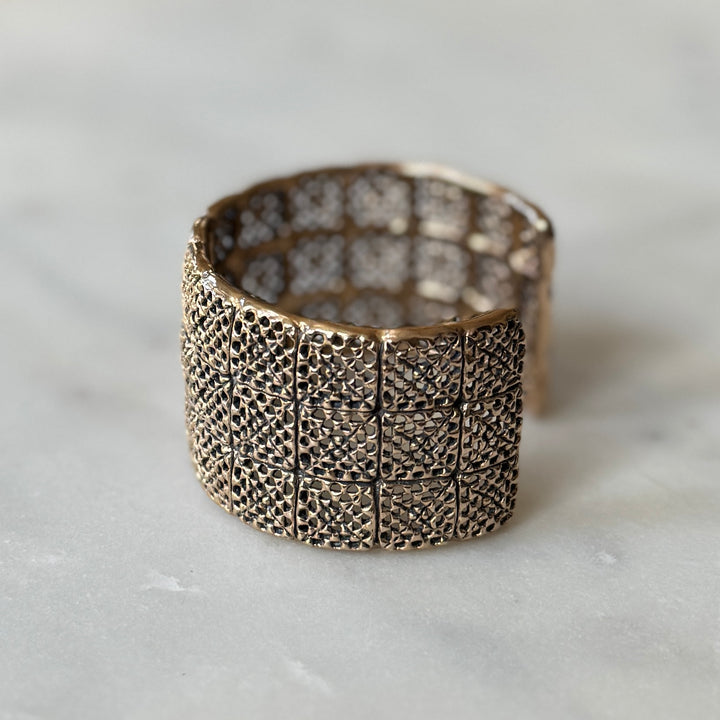 Handmade 3-row granny square bracelet in bronze by MIMOSA Handcrafted
